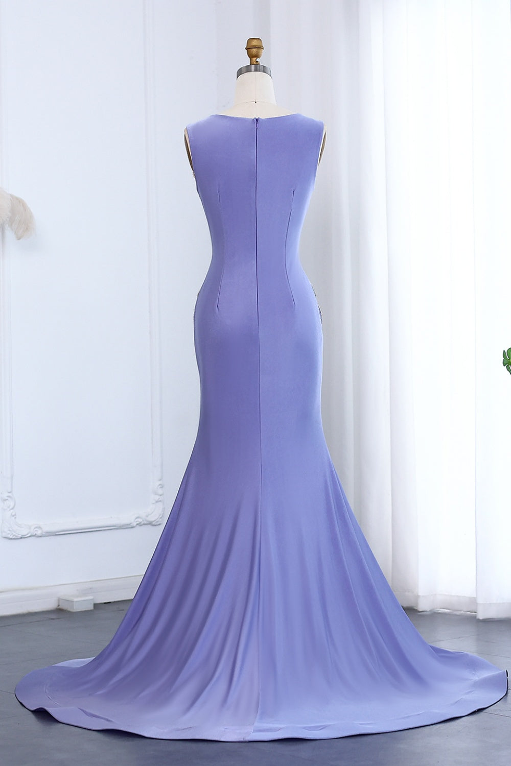 Lilac Mermaid Crystal Luxury Prom Dresses for Black Girls SH004 Sheer Fairy