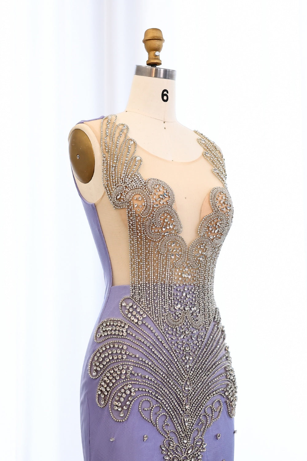 Lilac Mermaid Crystal Luxury Prom Dresses for Black Girls SH004 Sheer Fairy