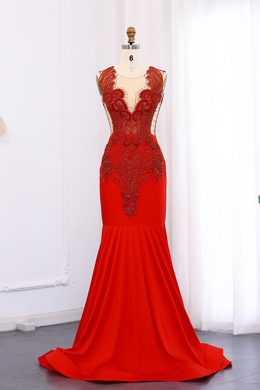 Luxury Red Mermaid Black Girls Prom Dresses for Graduation SH005 Sheer Fairy
