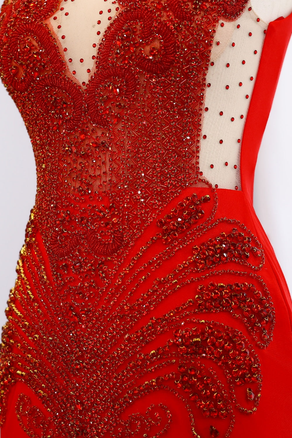 Luxury Red Mermaid Black Girls Prom Dresses for Graduation SH005 Sheer Fairy