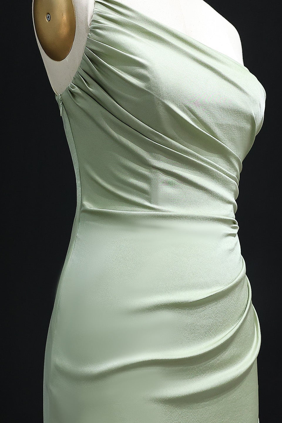 Sage Green One-Shoulder Satin Sheath Bridesmaid Dress BS001 Sheer Fairy