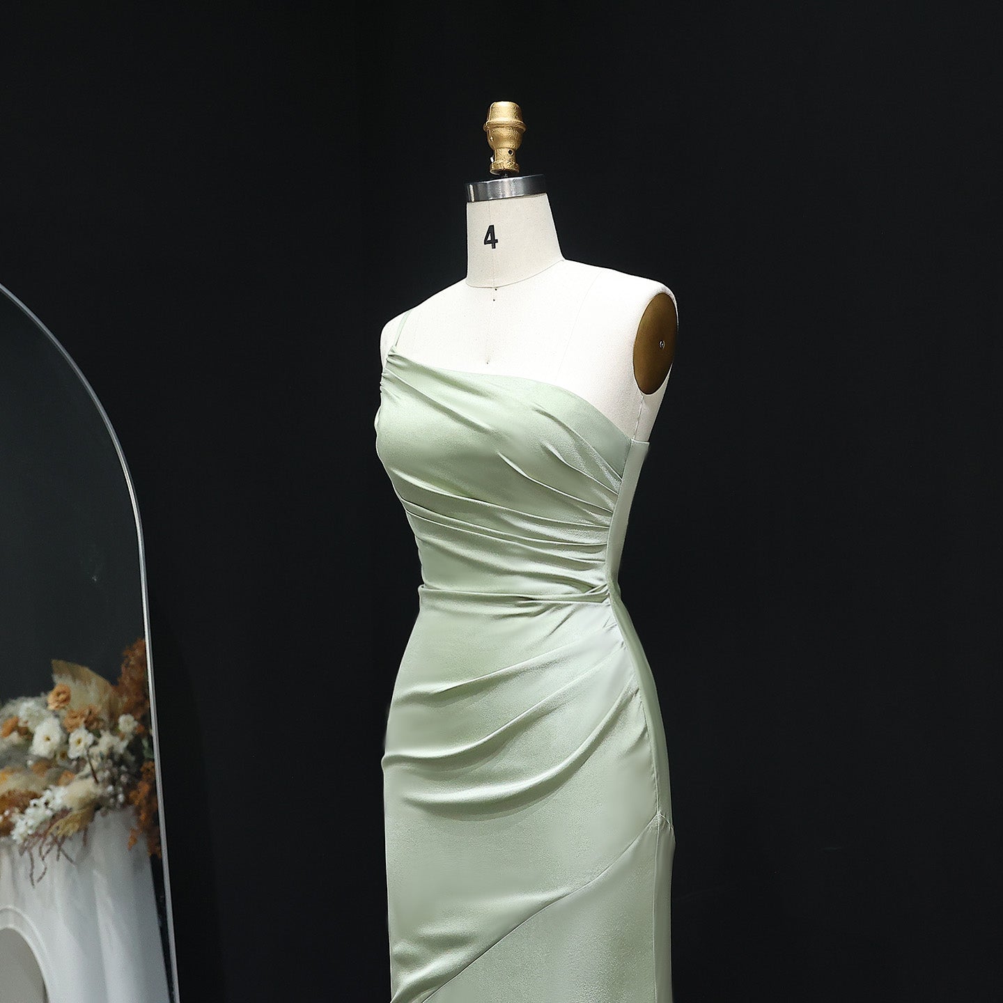 Sage Green One-Shoulder Satin Sheath Bridesmaid Dress BS001