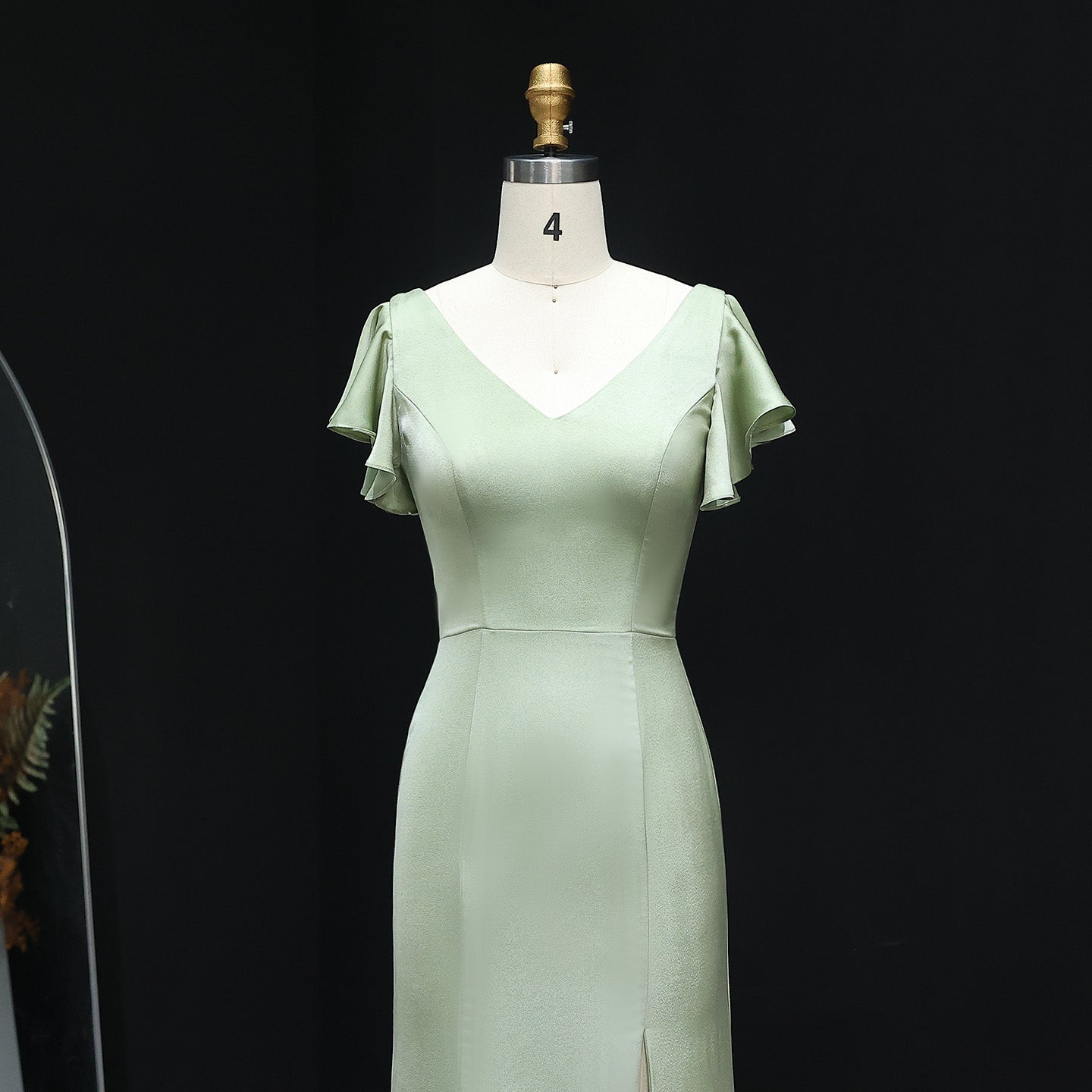 Simplicity Sage Green V-Neck Satin Sheath Bridesmaid Dress BS022