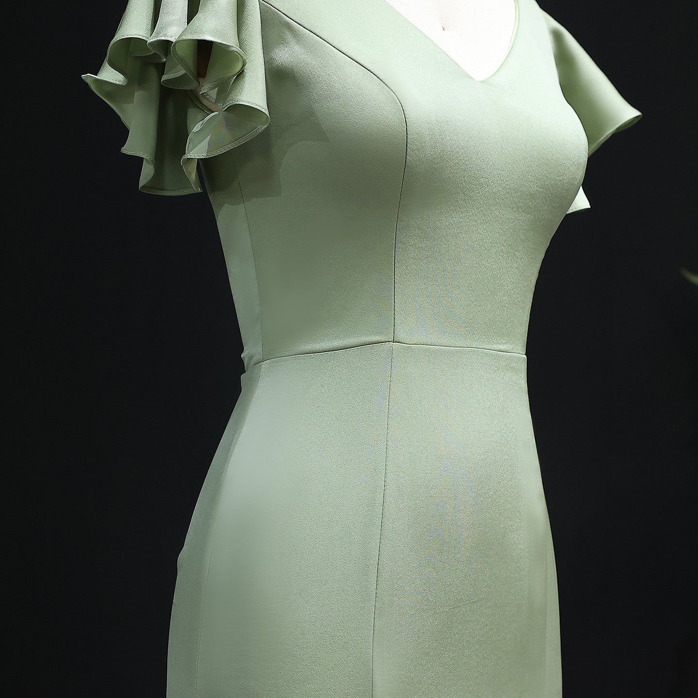 Simplicity Sage Green V-Neck Satin Sheath Bridesmaid Dress BS022