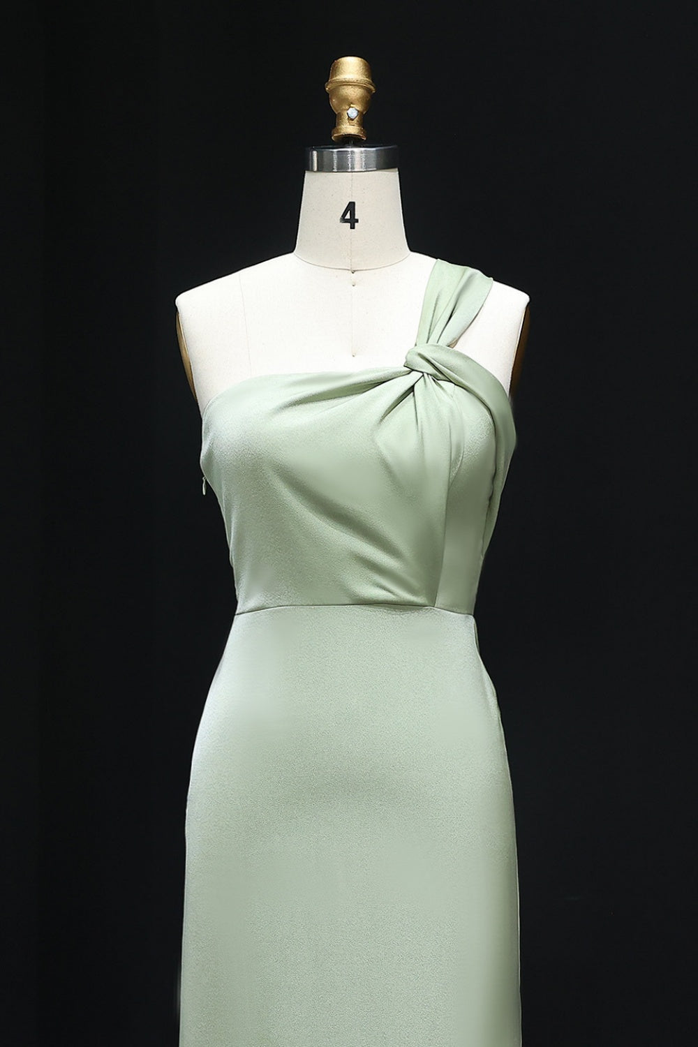 Sage Green Twist One-Shoulder Satin Sheath Bridesmaid Dress BS030