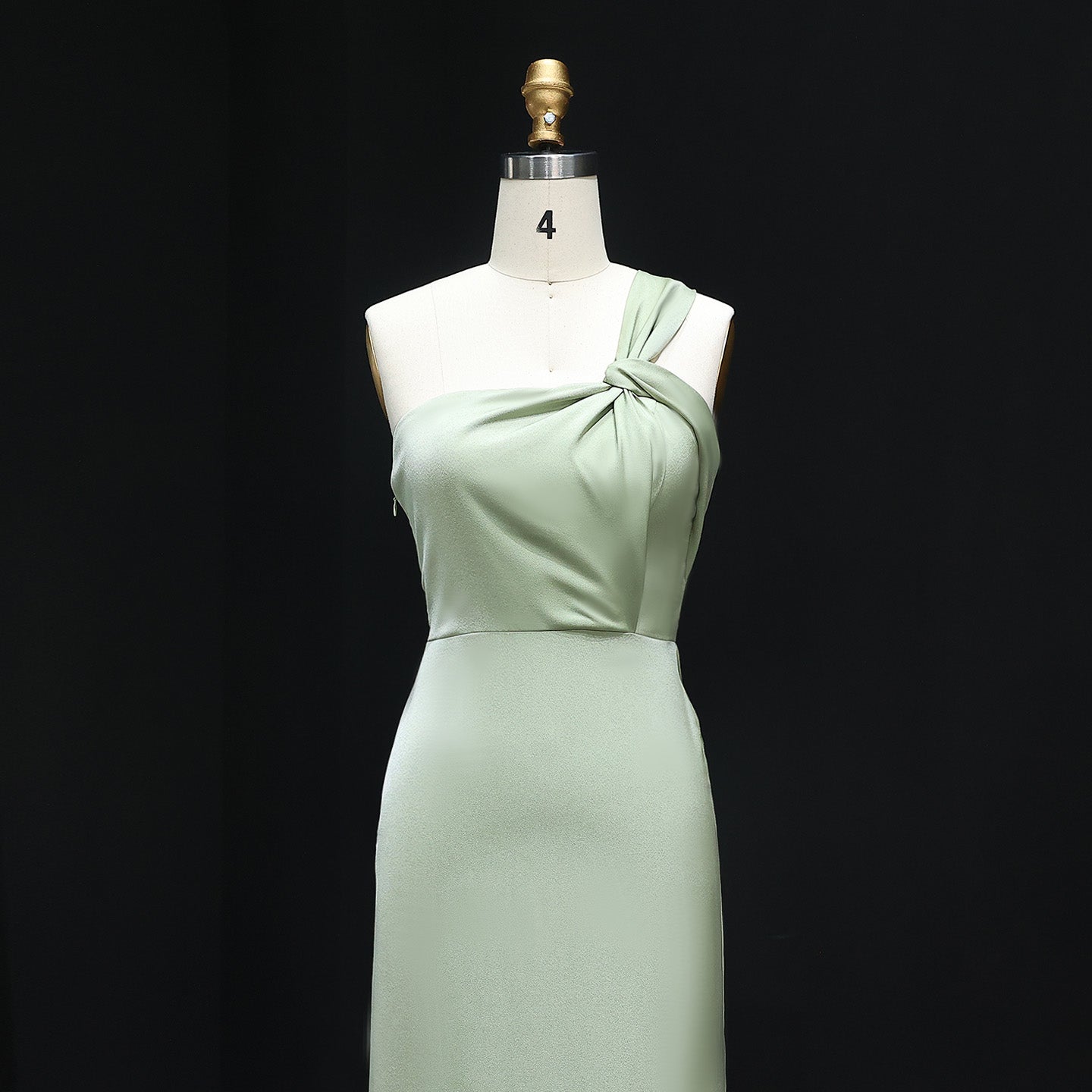 Sage Green Twist One-Shoulder Satin Sheath Bridesmaid Dress BS030