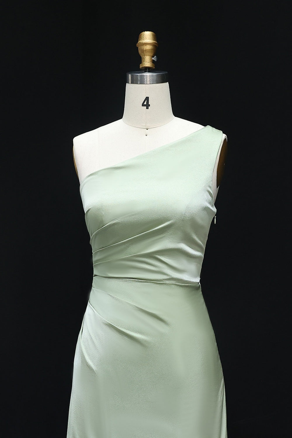 Simple Sage Green One-Shoulder Satin Sheath Bridesmaid Dress BS005
