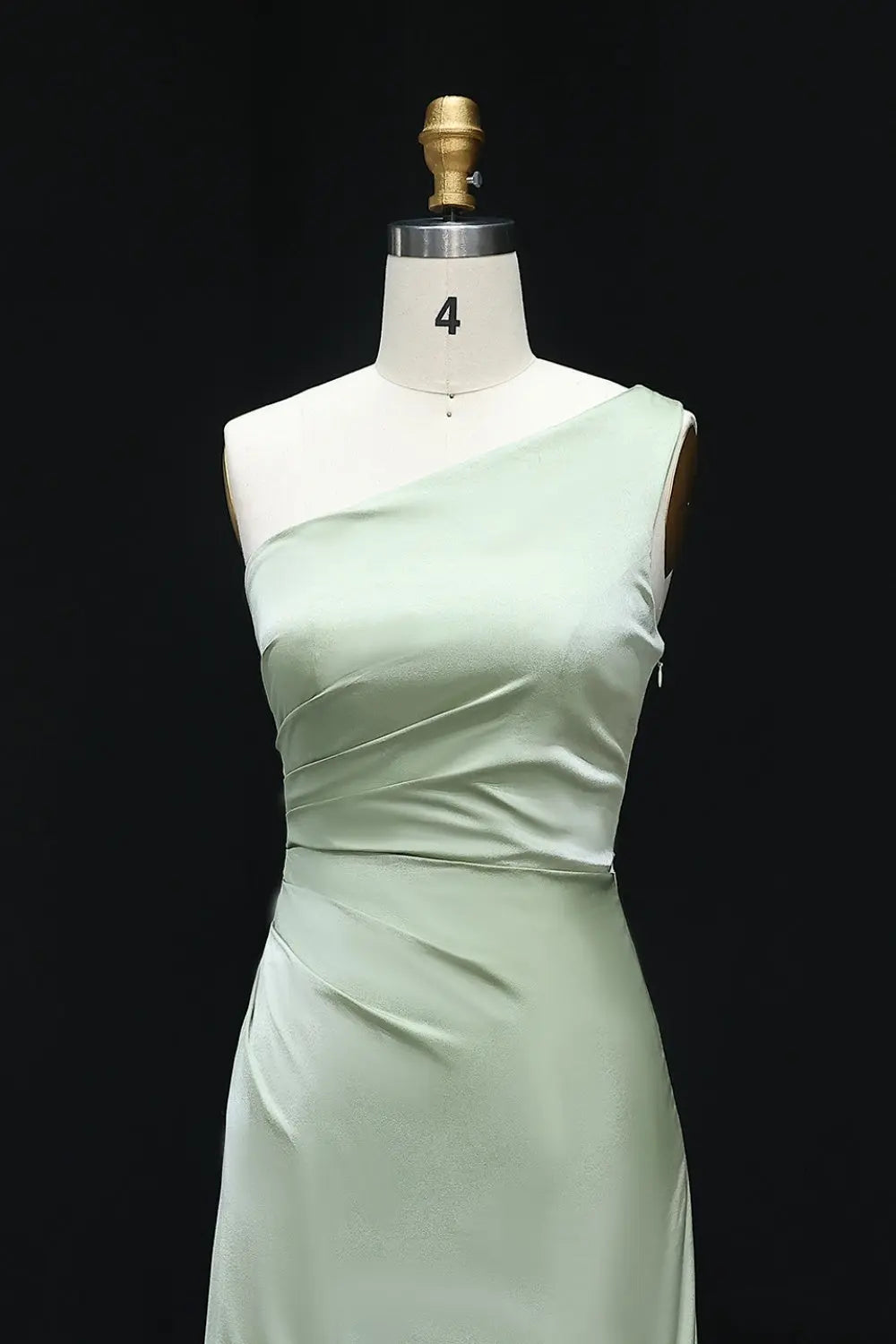 Simple Sage Green One-Shoulder Satin Sheath Bridesmaid Dress BS005 Sheer Fairy
