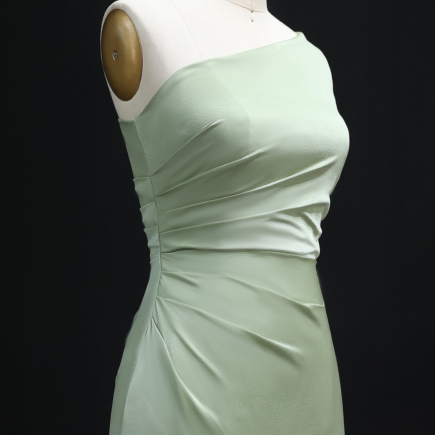 Simple Sage Green One-Shoulder Satin Sheath Bridesmaid Dress BS005