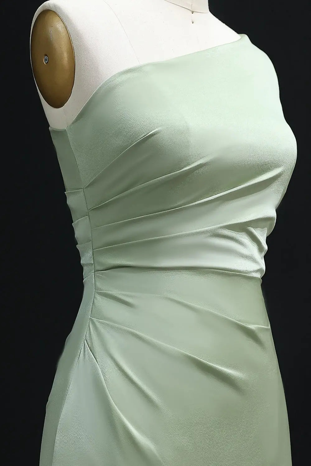 Simple Sage Green One-Shoulder Satin Sheath Bridesmaid Dress BS005 Sheer Fairy