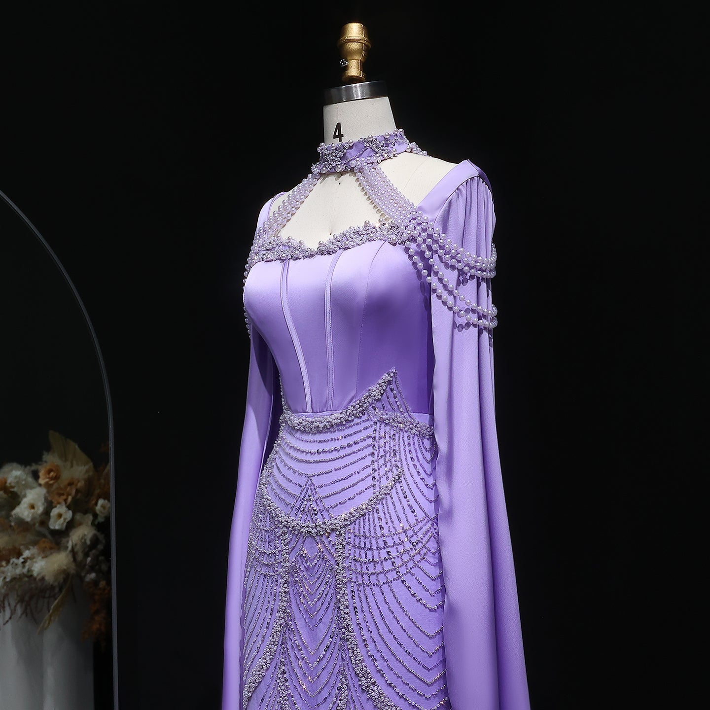 Luxury Blush Pink Beaded Mermaid Long Evening Dress with Cape SS662 Sheer Fairy