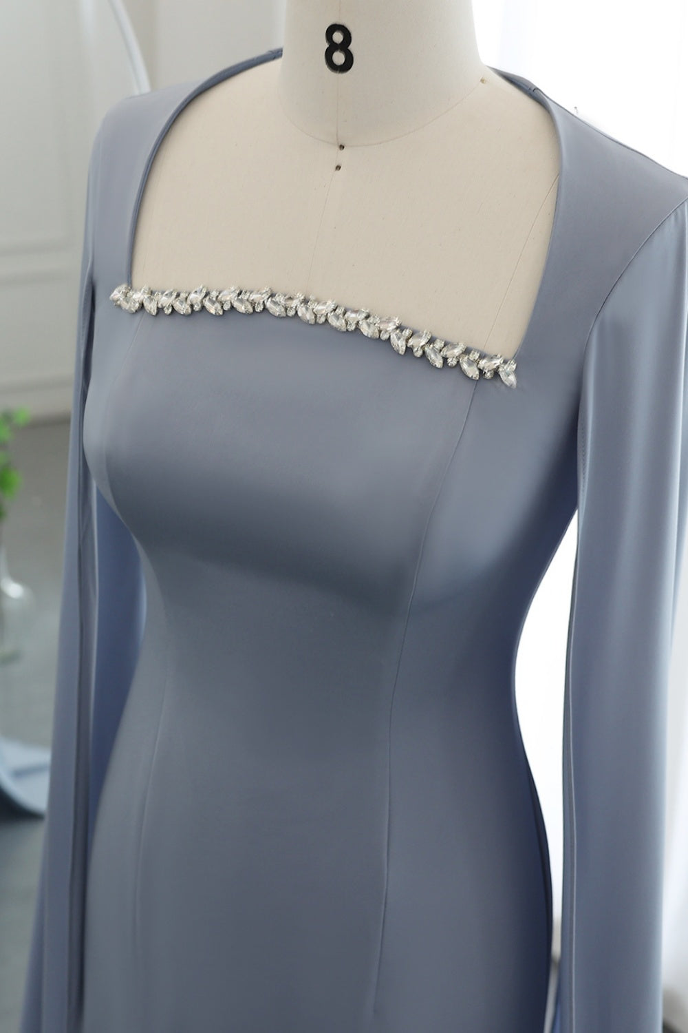 Elegant Blue Mermaid Evening Dress with Cape Sleeves SF486 Sheer Fairy