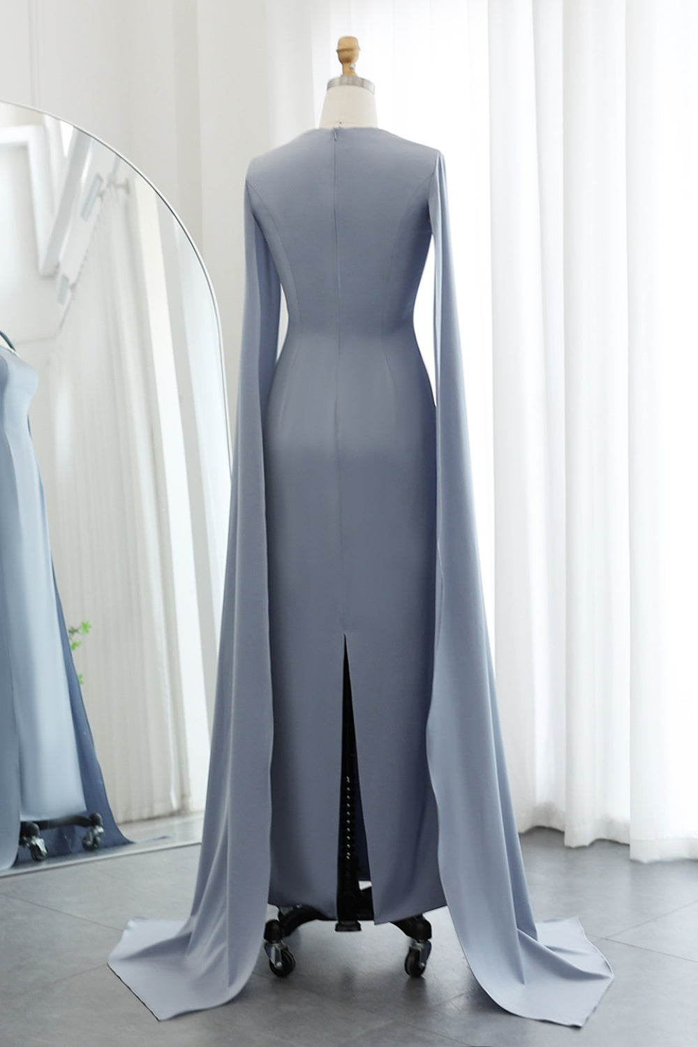 Elegant Blue Mermaid Evening Dress with Cape Sleeves SF486 Sheer Fairy