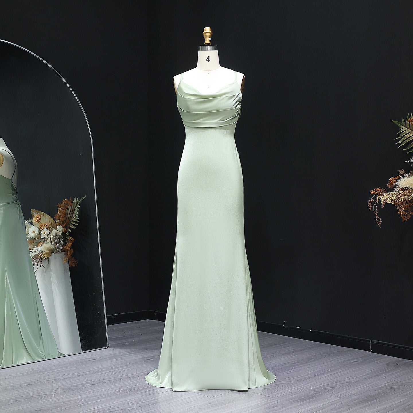 Elegant Sage Green Satin Sheath Bridesmaid Dress BS008