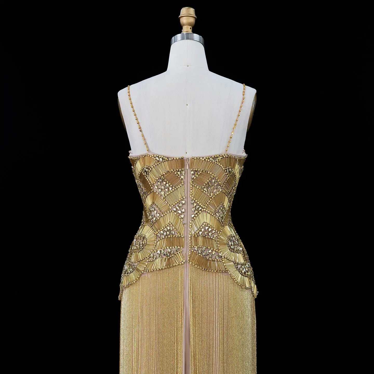 Gold Embellished Bodice Floor Length Fringe Evening Dress for Formal Events SS336 Sheer Fairy