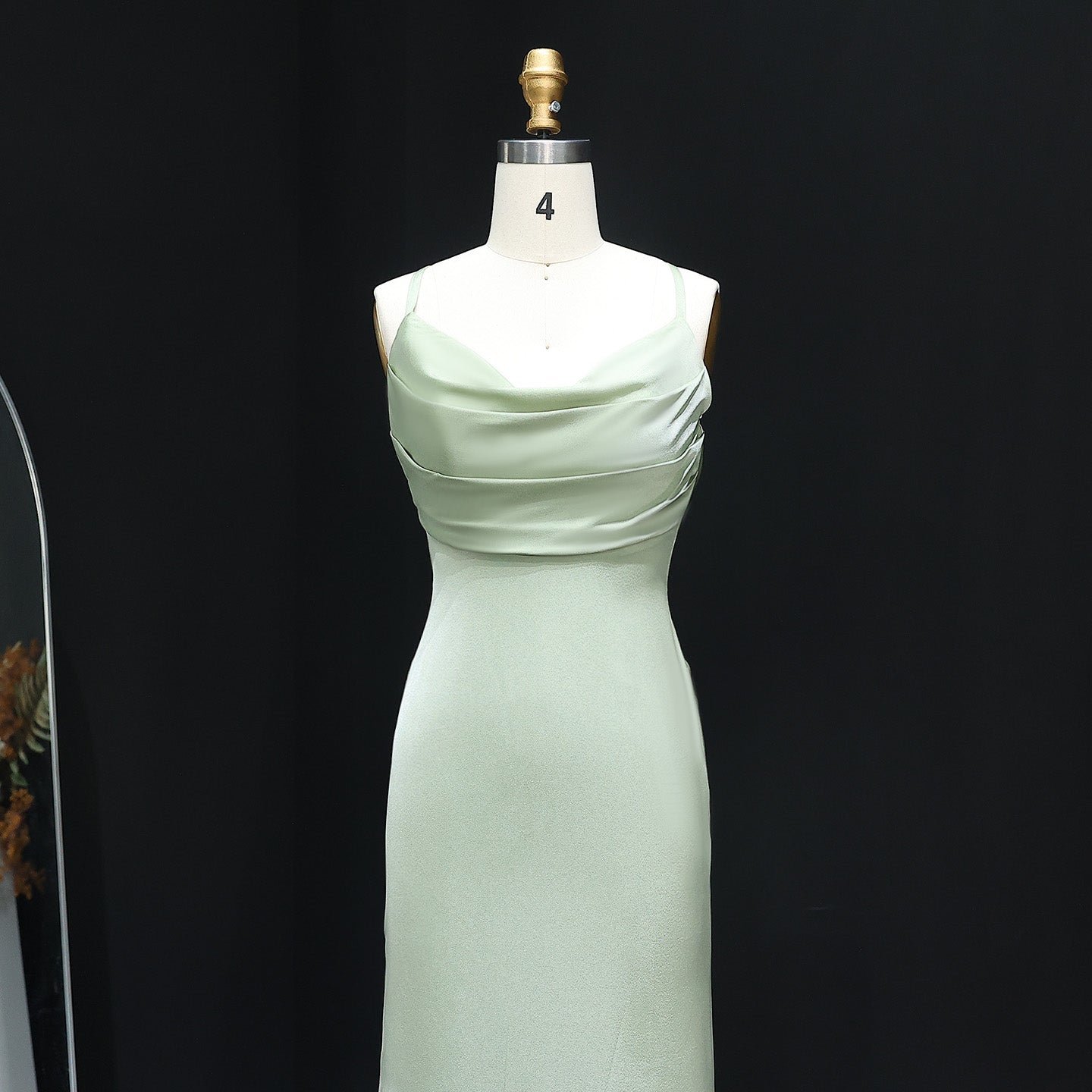 Elegant Sage Green Satin Sheath Bridesmaid Dress BS008