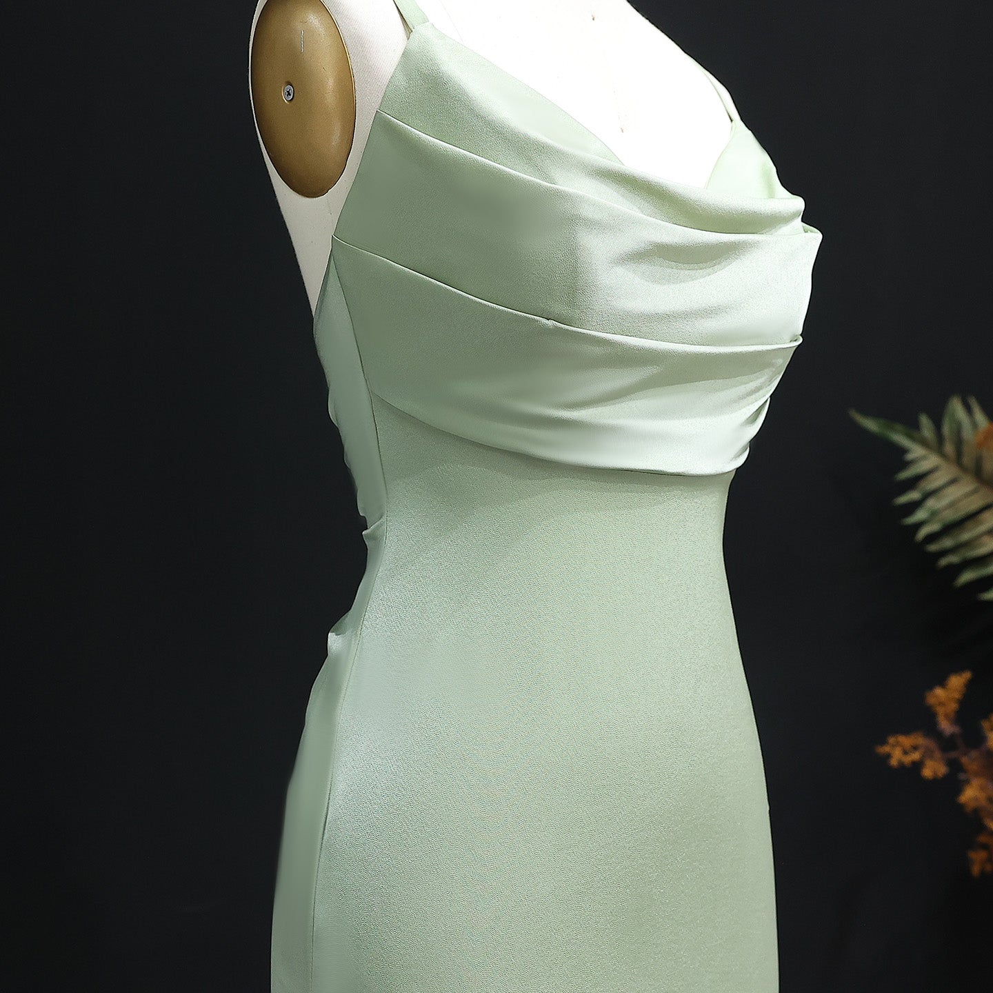 Elegant Sage Green Satin Sheath Bridesmaid Dress BS008