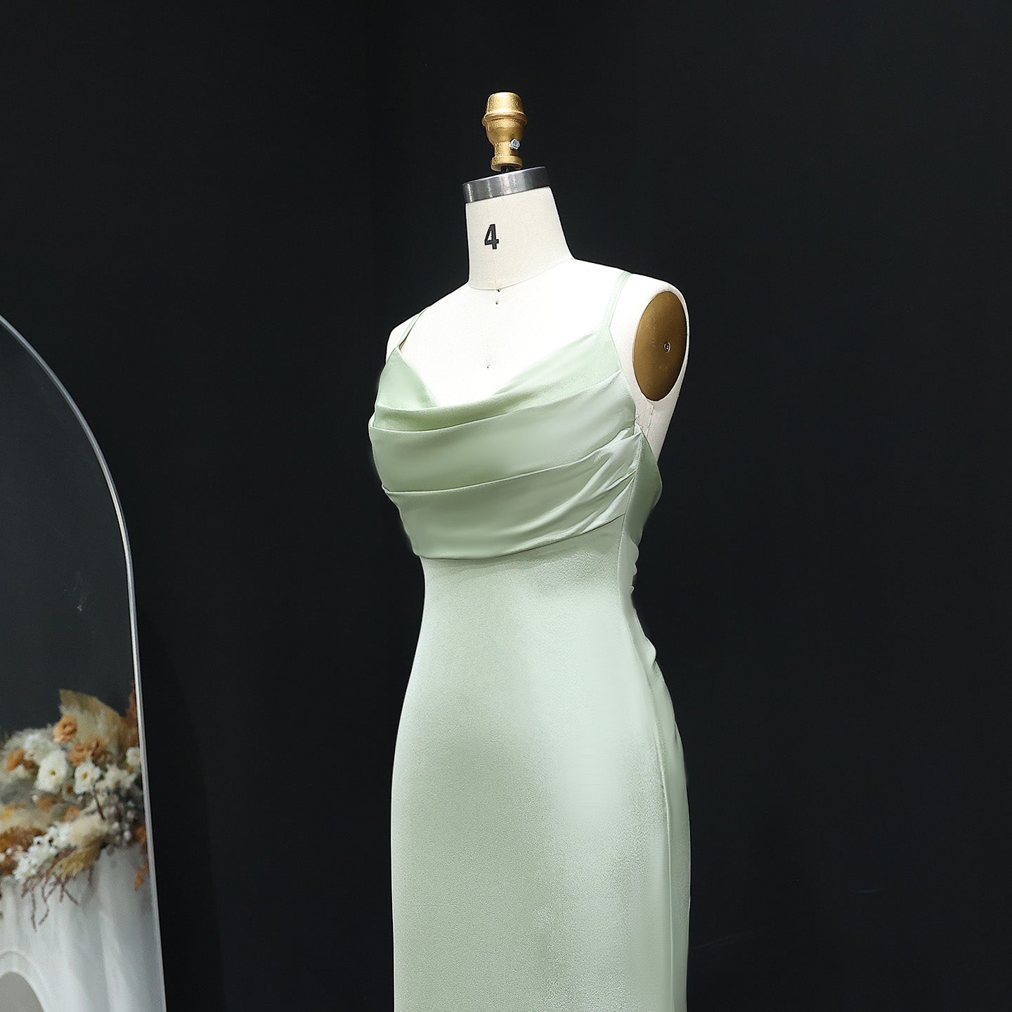 Elegant Sage Green Satin Sheath Bridesmaid Dress BS008