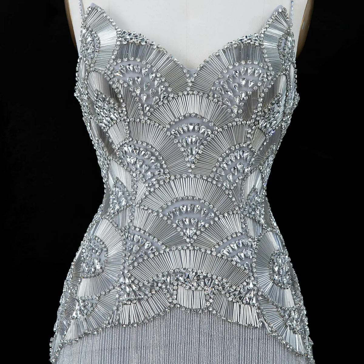 Gold Embellished Bodice Floor Length Fringe Evening Dress for Formal Events SS336 Sheer Fairy