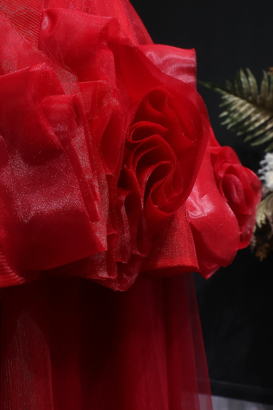 Modest Red One-Shoulder Ballgown Prom Dress with Ruffled Tulle SH360 Sheer Fairy