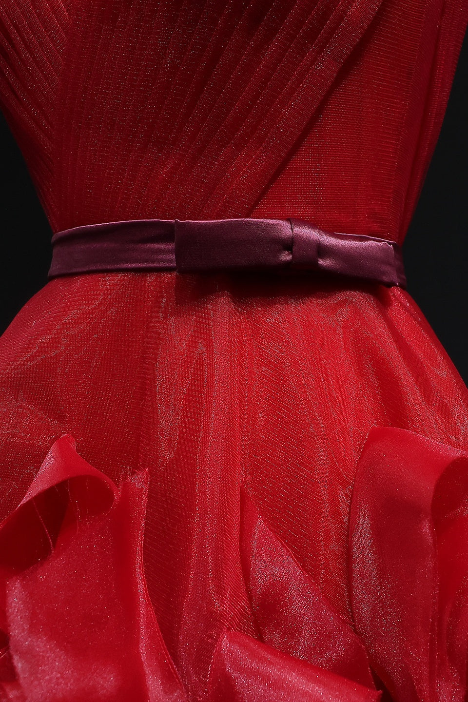 Modest Red One-Shoulder Ballgown Prom Dress with Ruffled Tulle SH360 Sheer Fairy