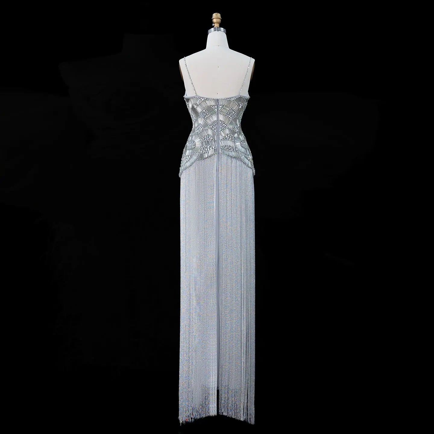 Gold Embellished Bodice Floor Length Fringe Evening Dress for Formal Events SS336 Sheer Fairy