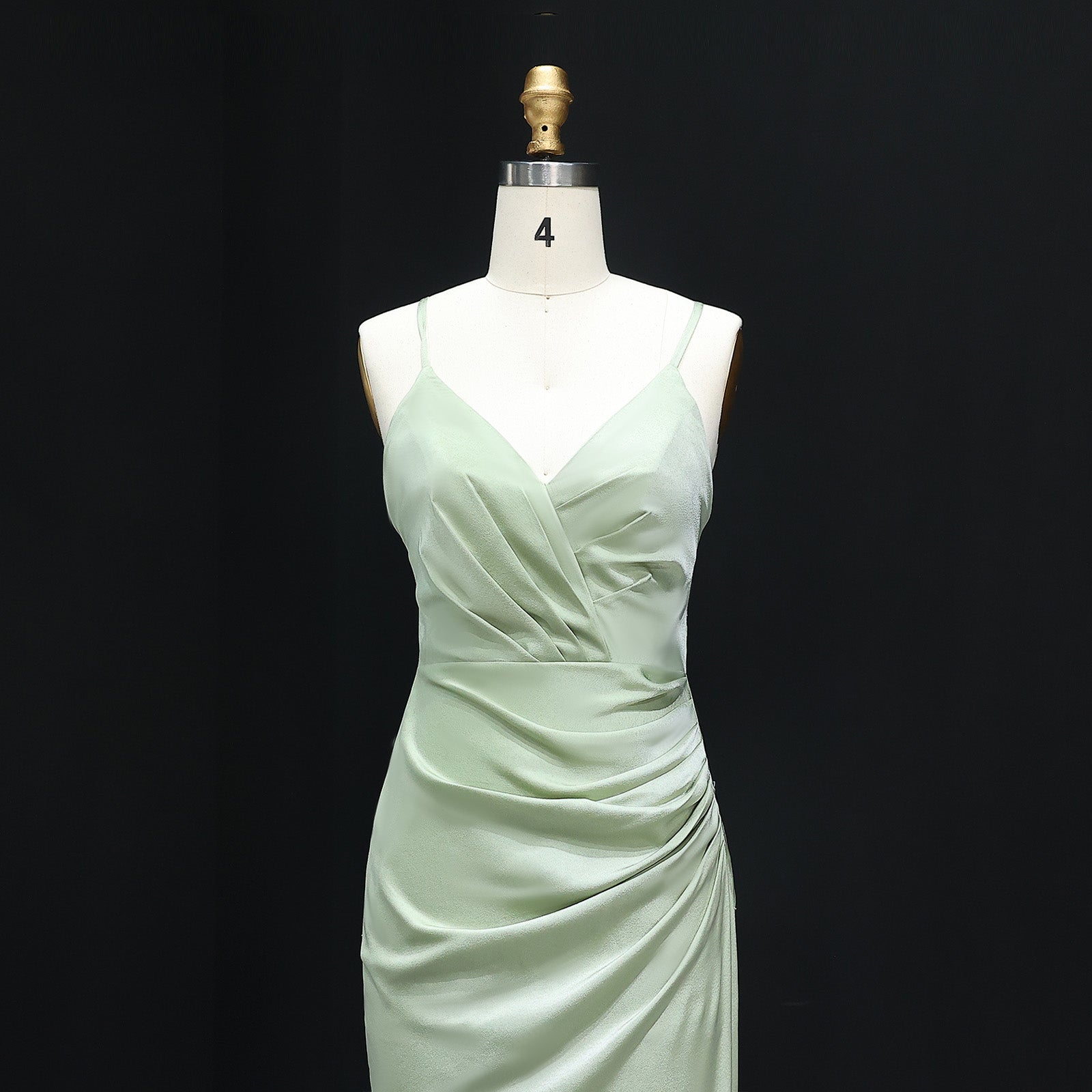 Sage Green V-Neck Satin Sheath Bridesmaid Dress BS011