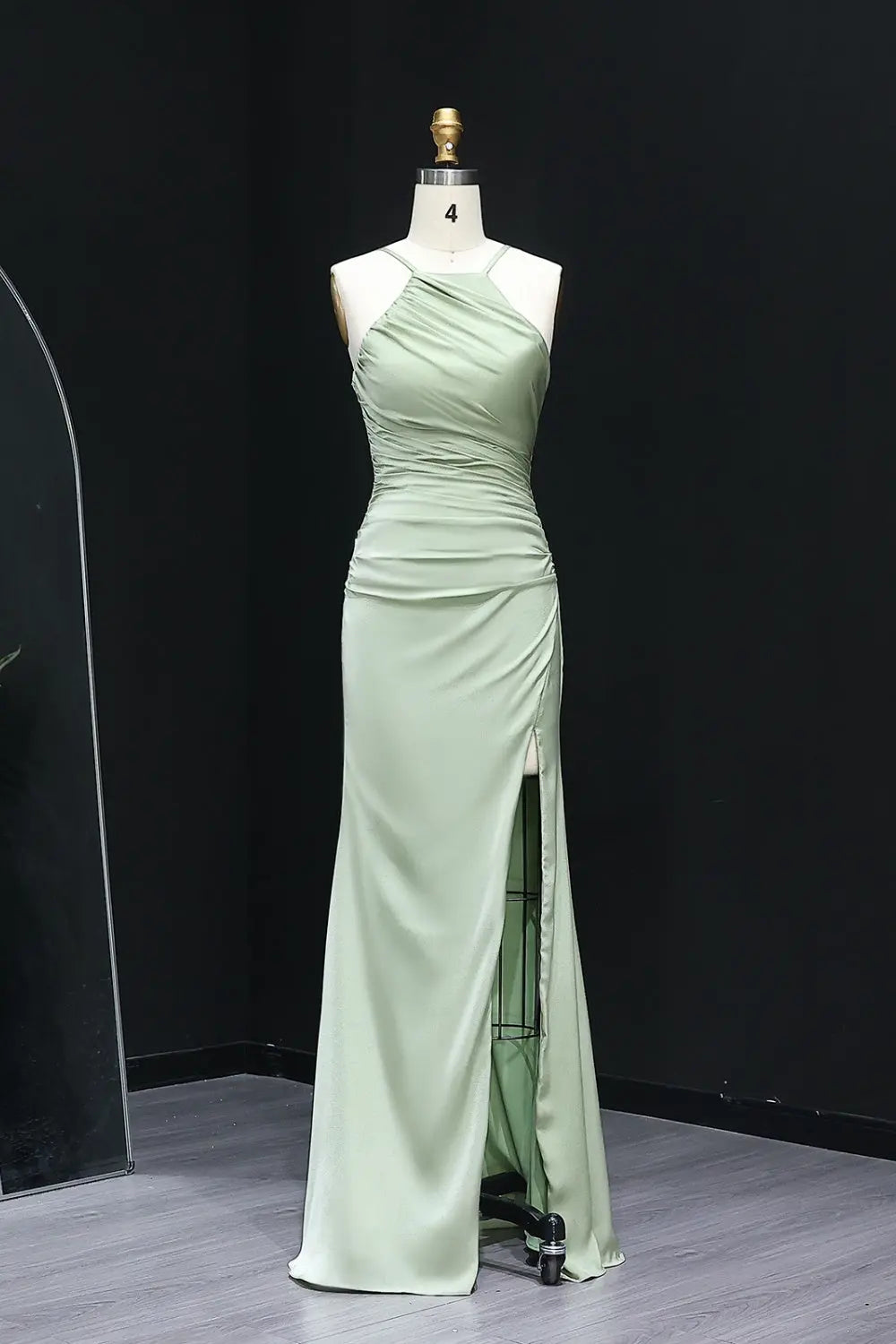 Sage Green Halter Neck Satin Sheath Bridesmaid Dress BS014 Sheer Fairy
