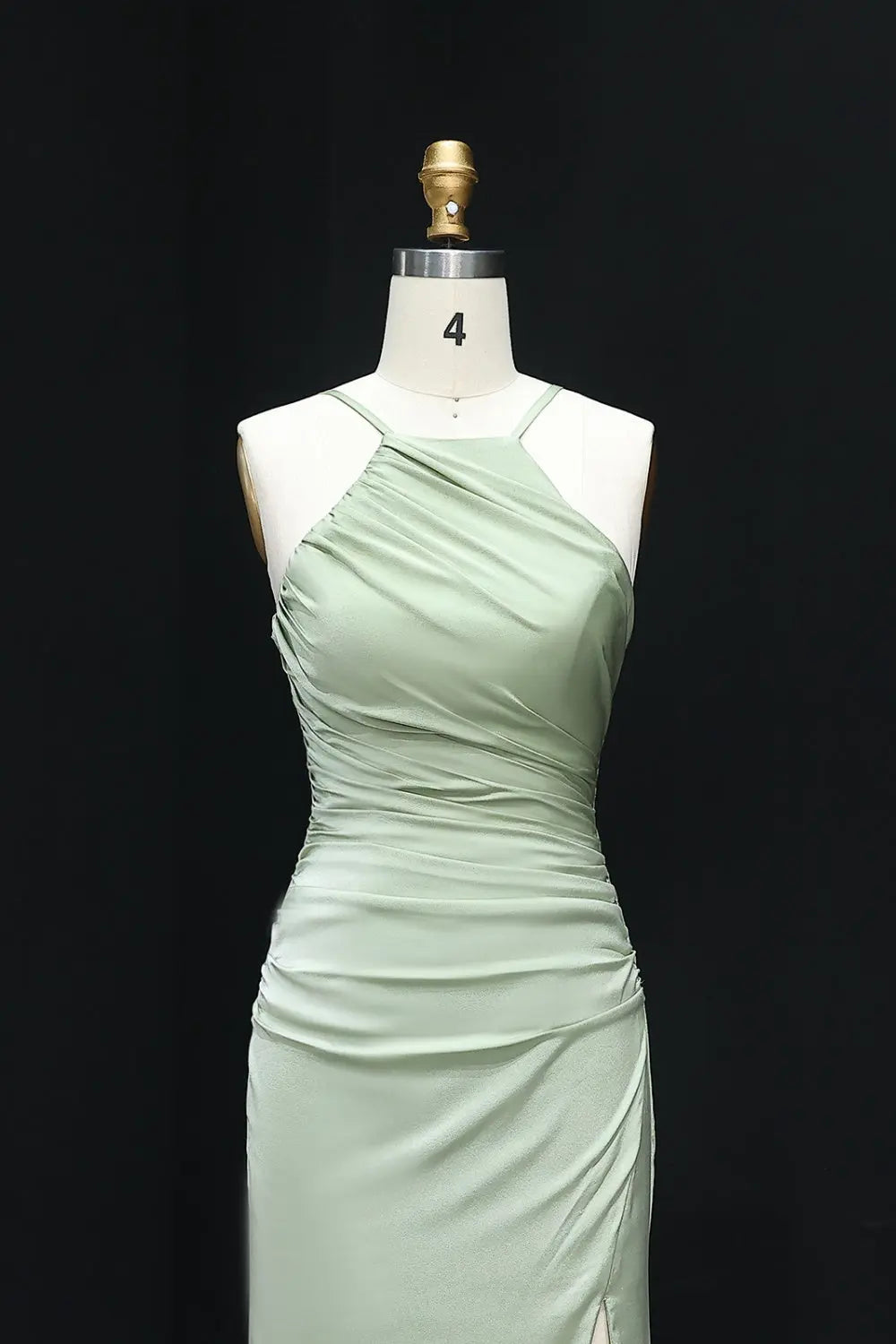 Sage Green Halter Neck Satin Sheath Bridesmaid Dress BS014 Sheer Fairy