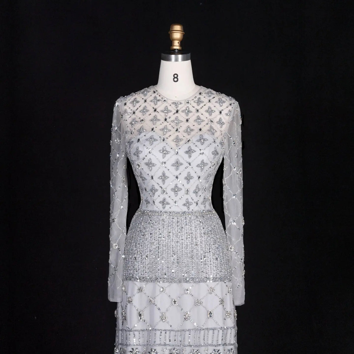 Pink Long-Sleeve Beaded Sheer Evening Dress SS220 Sheer Fairy