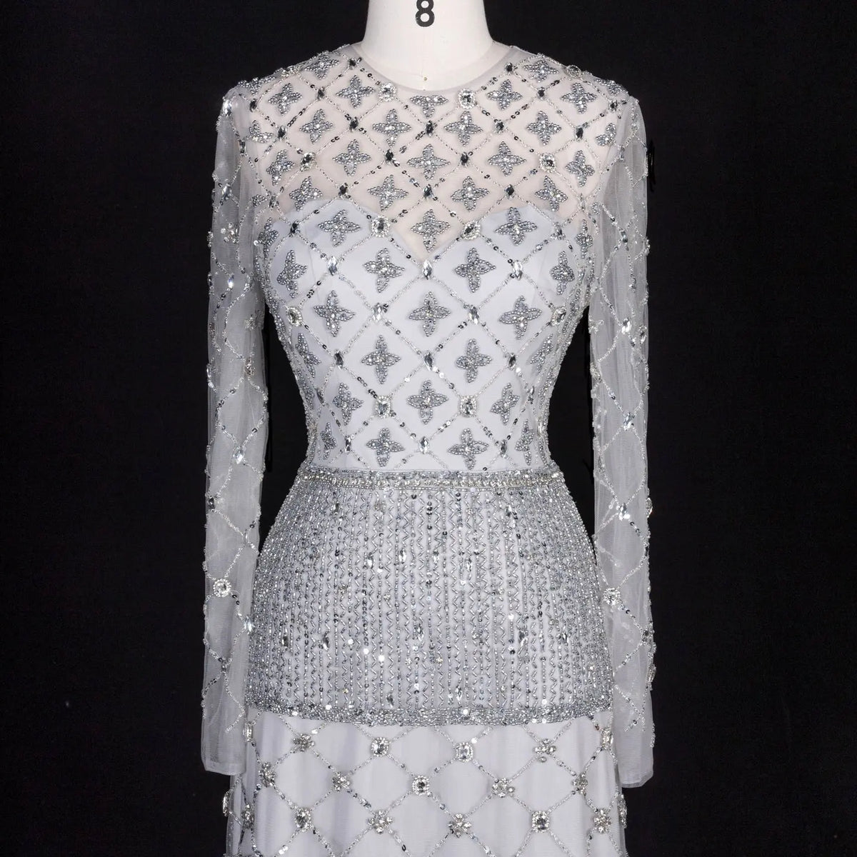 Pink Long-Sleeve Beaded Sheer Evening Dress SS220 Sheer Fairy