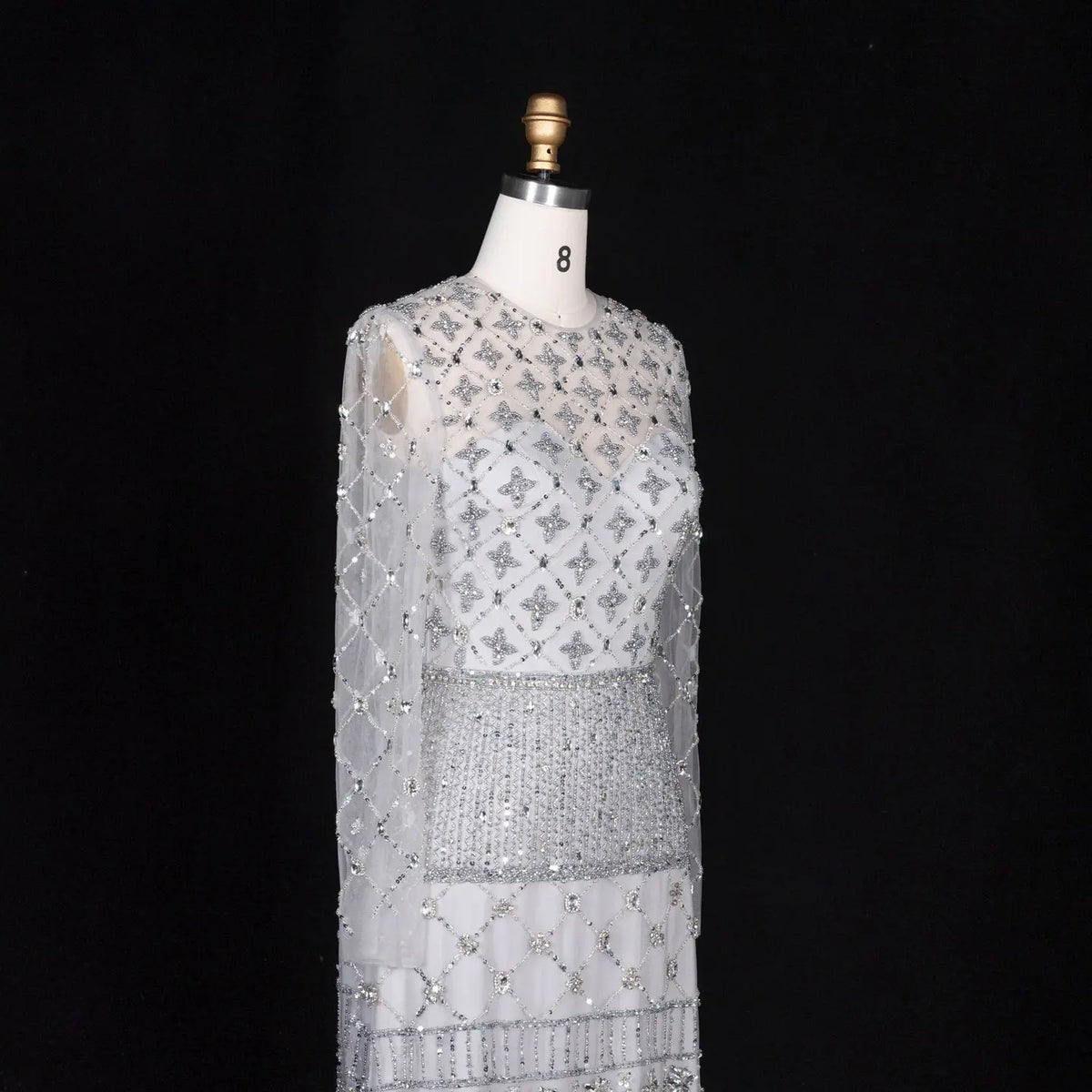 Pink Long-Sleeve Beaded Sheer Evening Dress SS220 Sheer Fairy