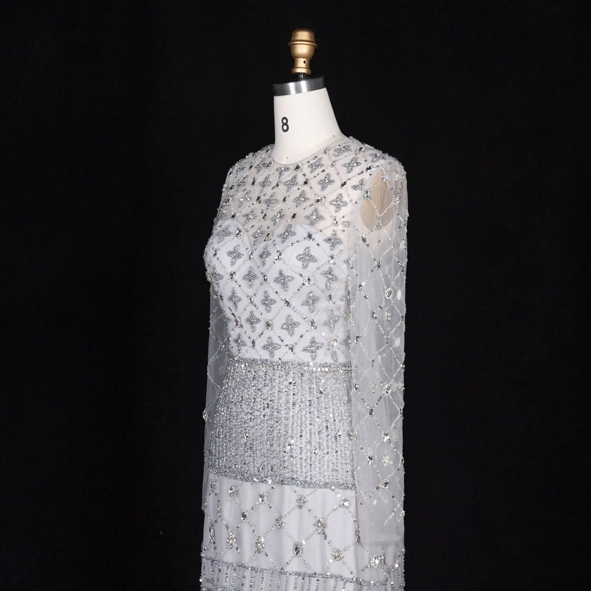 Pink Long-Sleeve Beaded Sheer Evening Dress SS220 Sheer Fairy