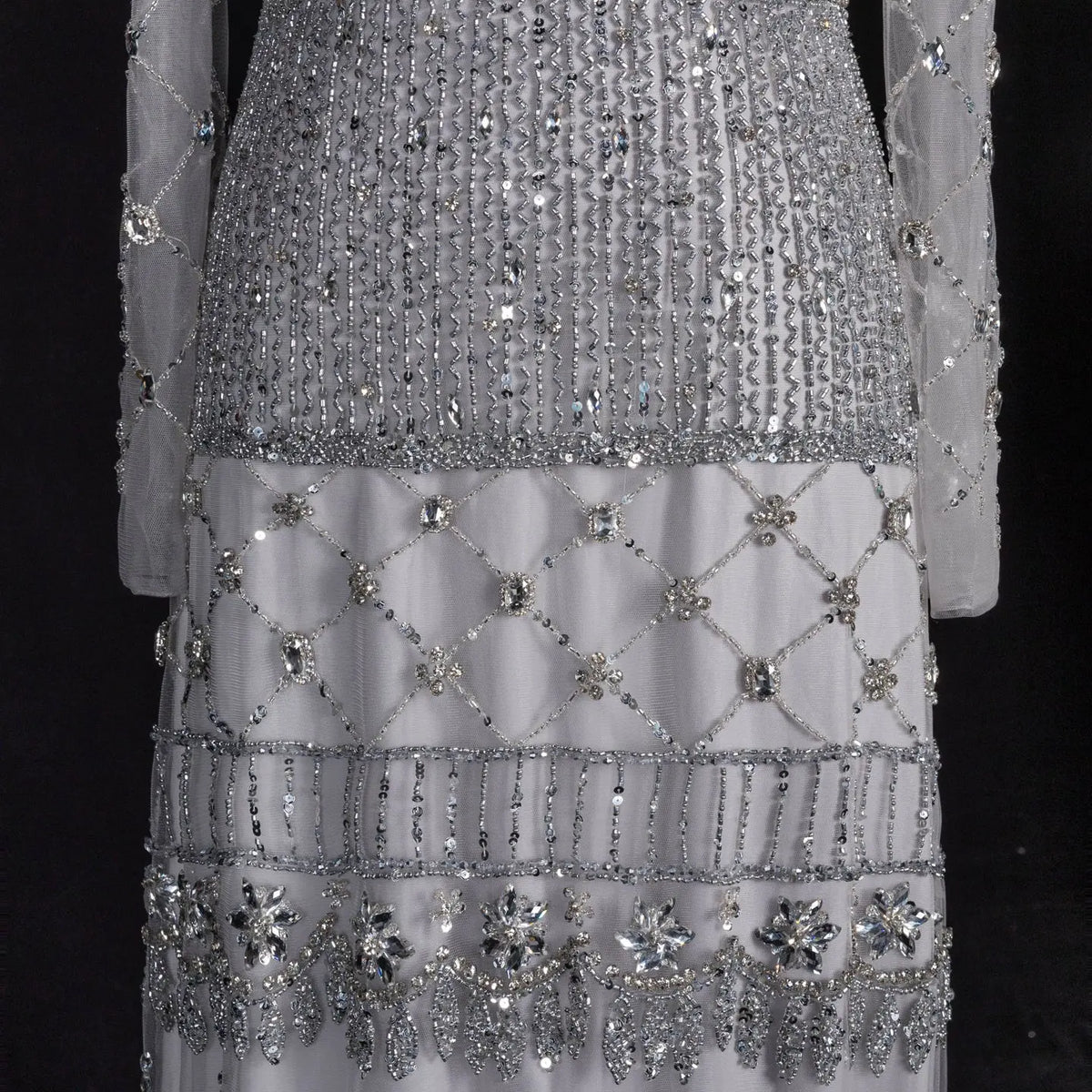 Pink Long-Sleeve Beaded Sheer Evening Dress SS220 Sheer Fairy