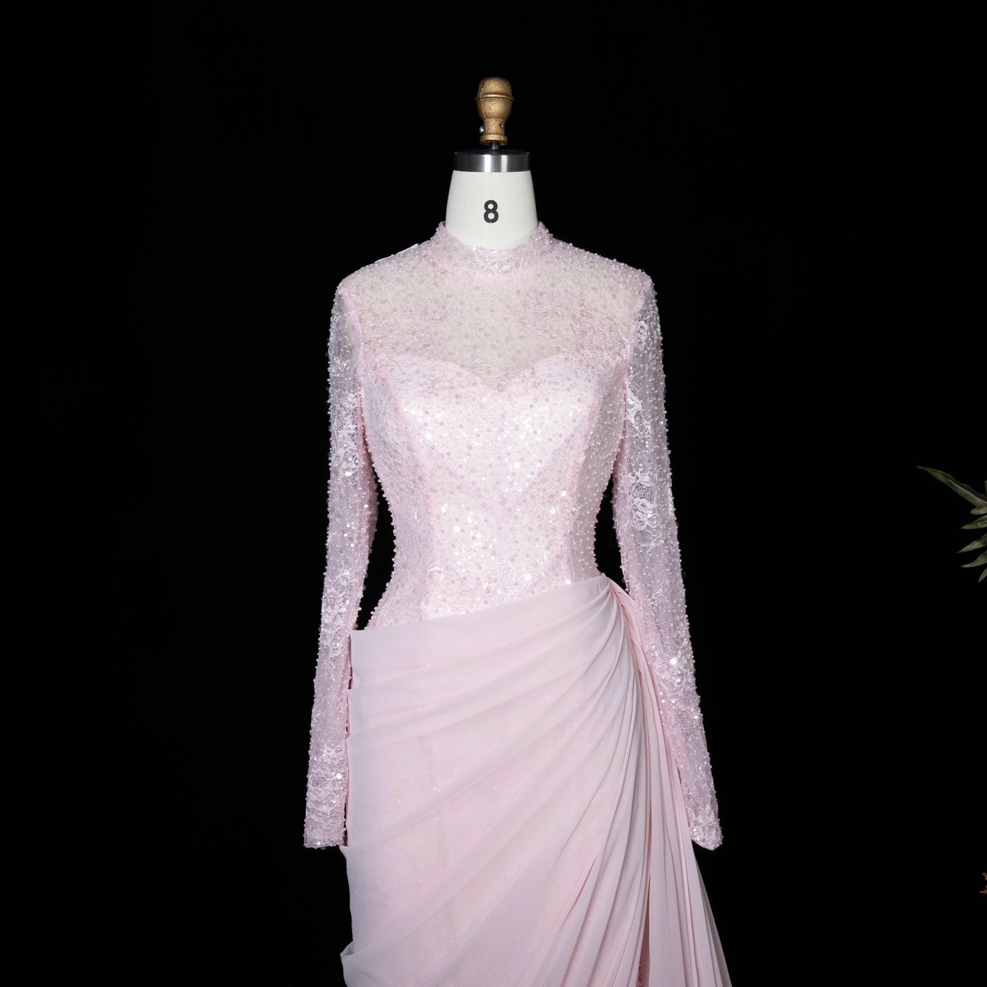 Periwinkle Lace High Neck Long Sleeve Mermaid Violet Evening Dress SF429 Sheer Fairy