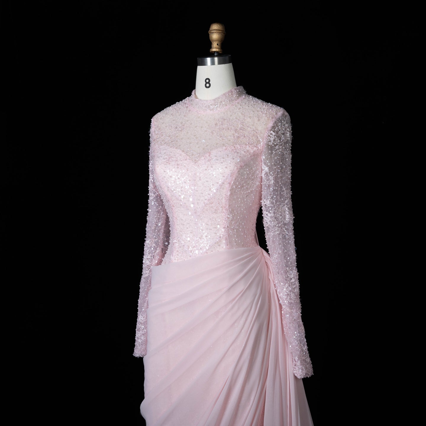 Periwinkle Lace High Neck Long Sleeve Mermaid Violet Evening Dress SF429 Sheer Fairy