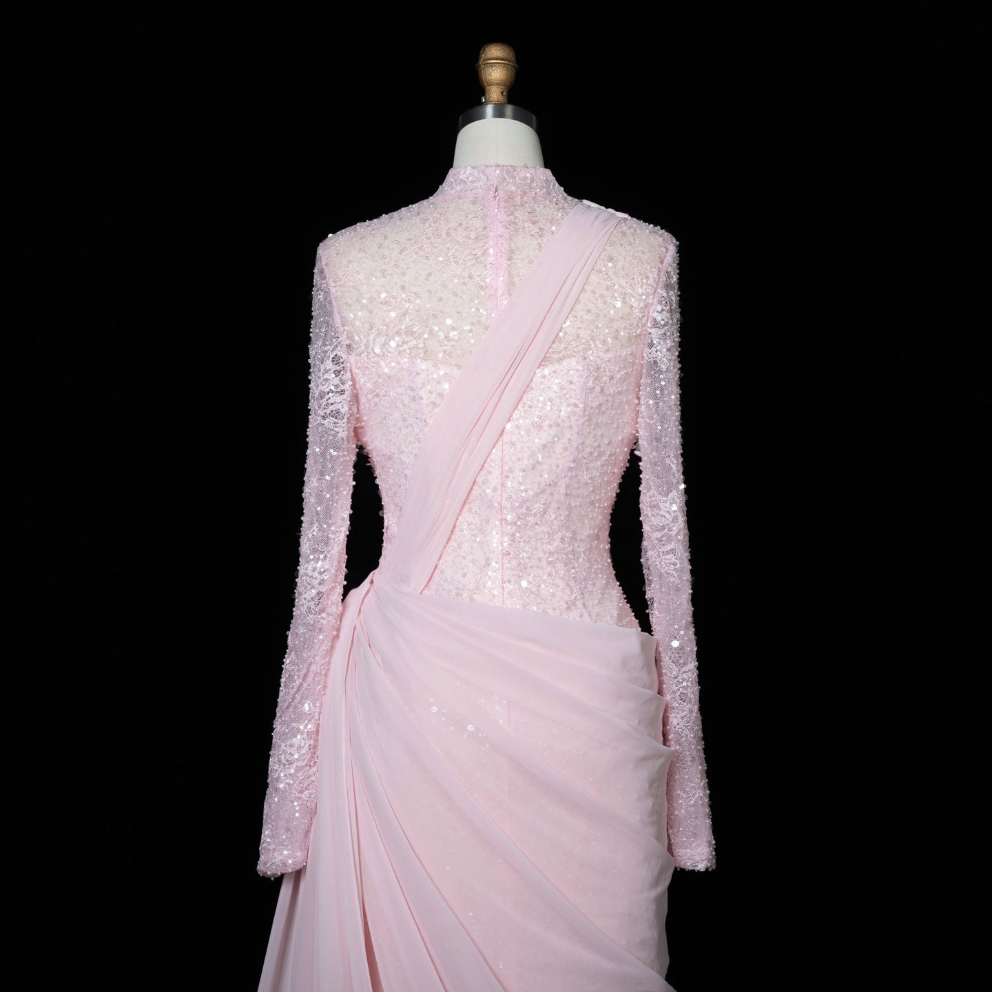Periwinkle Lace High Neck Long Sleeve Mermaid Violet Evening Dress SF429 Sheer Fairy