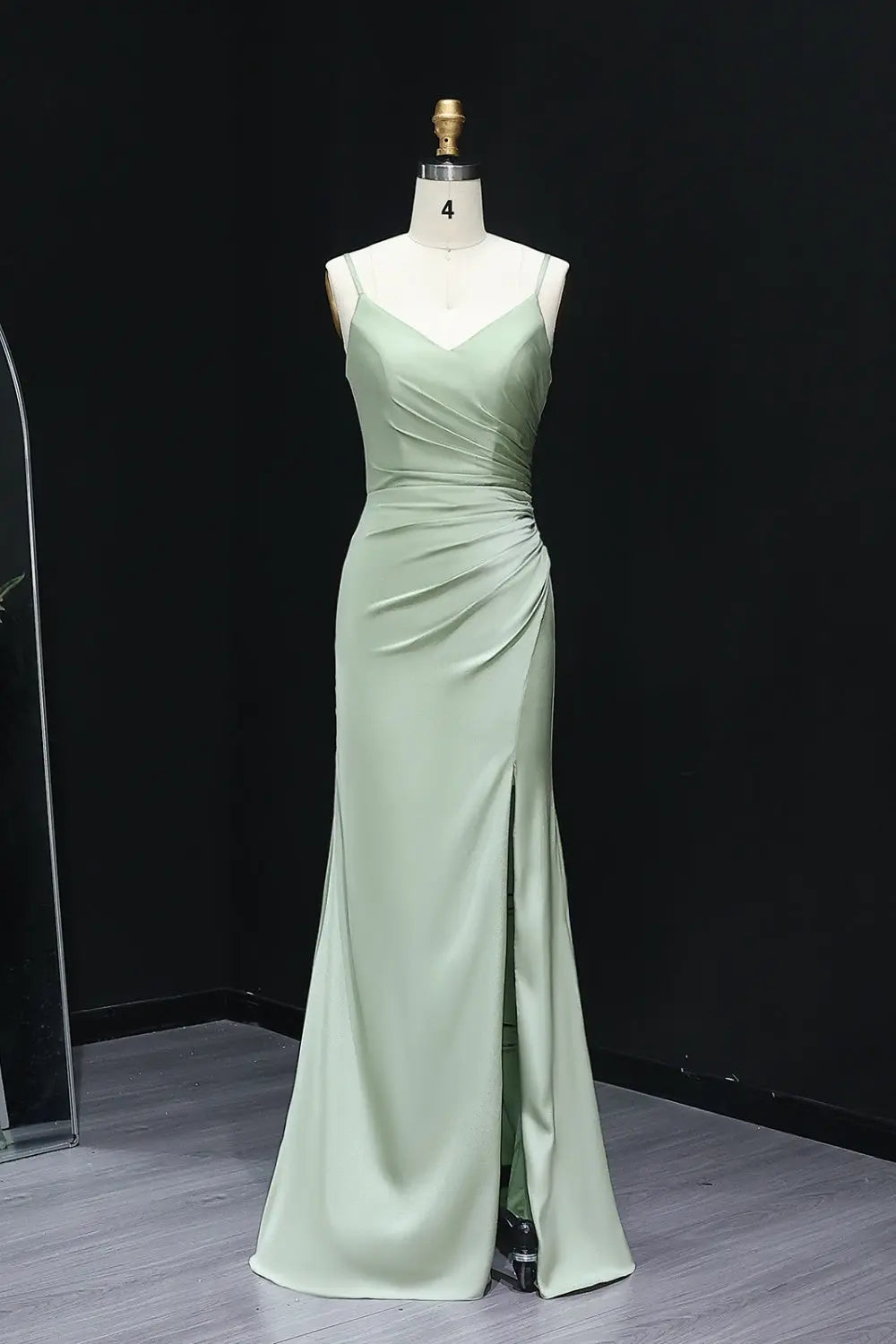 Sage Green V-Neck High Slit Chiffon Sheath Bridesmaid Dress BS019 Sheer Fairy