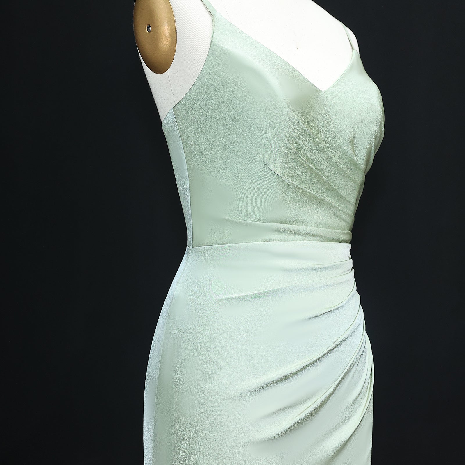 Sage Green V-Neck High Slit Chiffon Sheath Bridesmaid Dress BS019