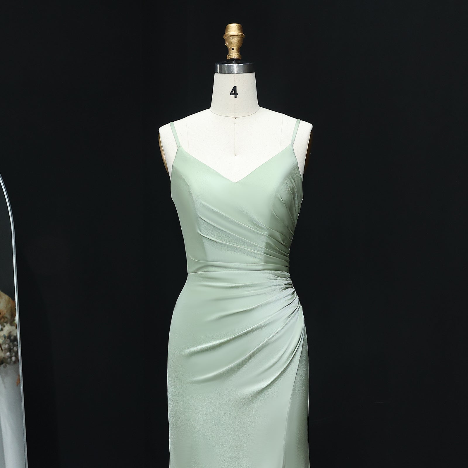 Sage Green V-Neck High Slit Chiffon Sheath Bridesmaid Dress BS019