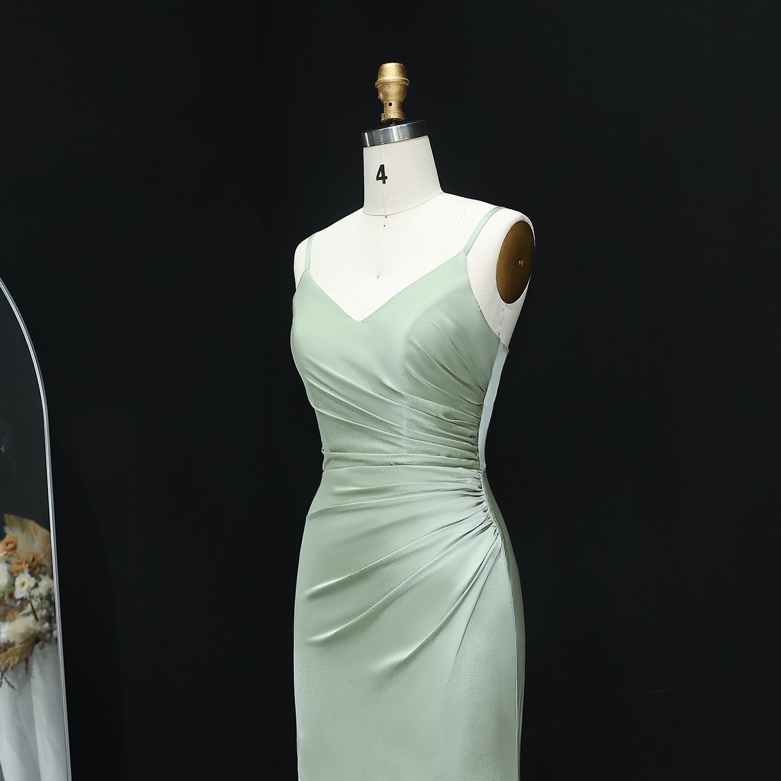 Sage Green V-Neck High Slit Chiffon Sheath Bridesmaid Dress BS019