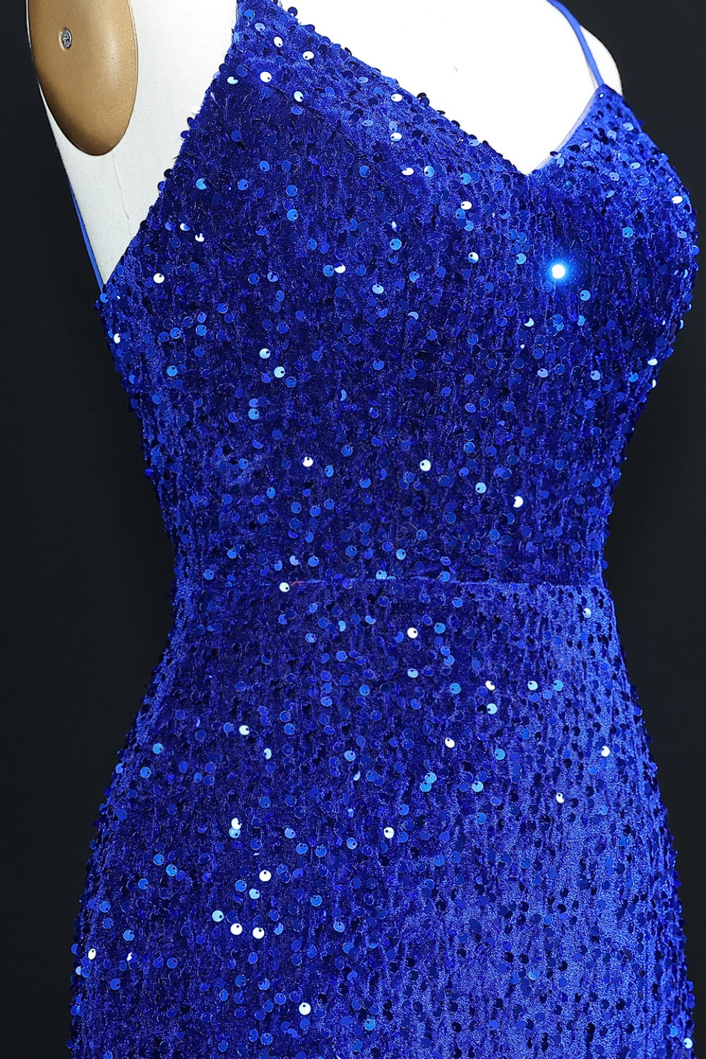 Royal Blue All-Sequin Lace-Up Mermaid Prom Dress SH244 Sheer Fairy