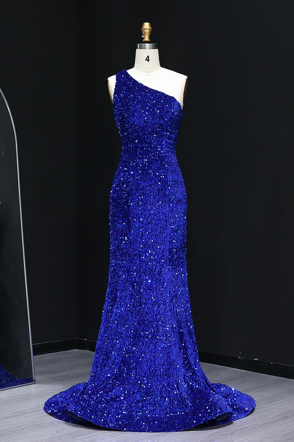 Royal Blue Sequin One Shoulder Mermaid Prom Dress SH248 Sheer Fairy