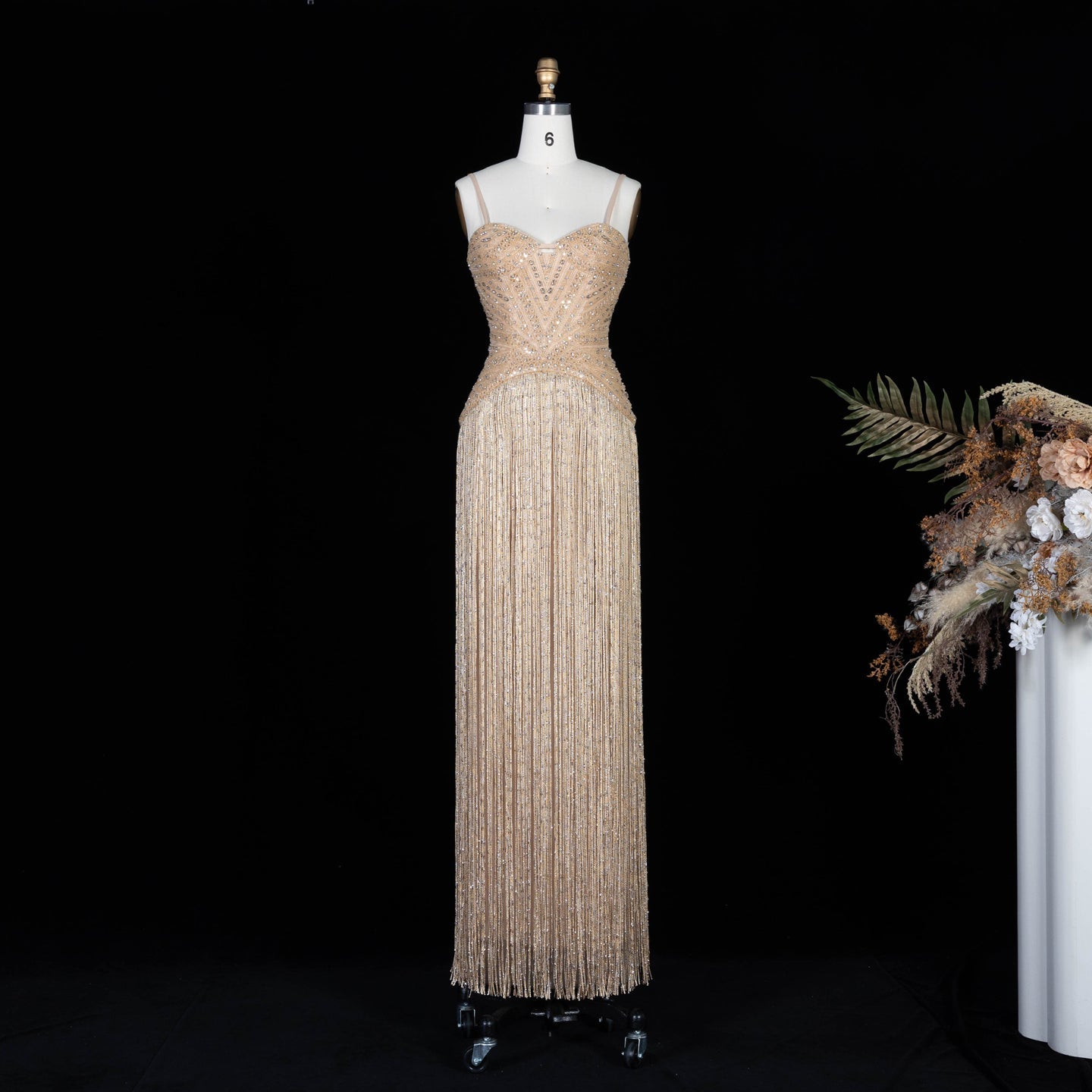 Glamorous Yellow Fringe A Line Evening Gown with Beaded Sweetheart Neckline SS522 Sheer Fairy