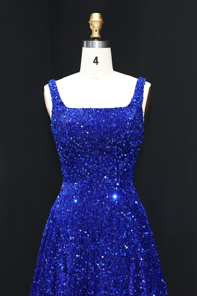 Blue Sequin Square Neck Bodycon Homecoming Dress RM103