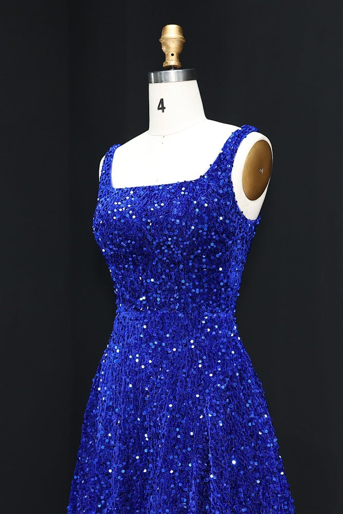 Blue Sequin Square Neck Bodycon Homecoming Dress RM103