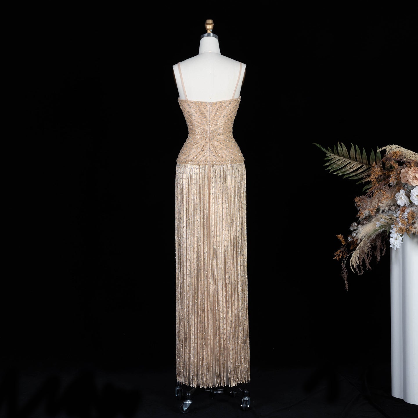 Glamorous Yellow Fringe A Line Evening Gown with Beaded Sweetheart Neckline SS522 Sheer Fairy
