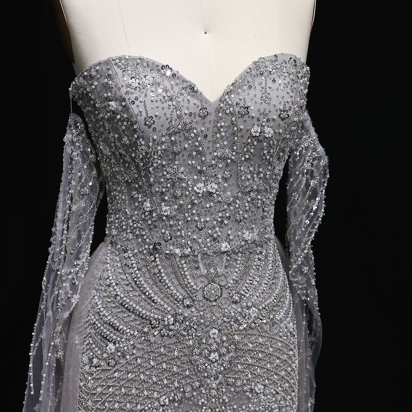 Luxury Champagne Beaded High Neck Cape Sleeve Mermaid Evening Gown SS557 Sheer Fairy