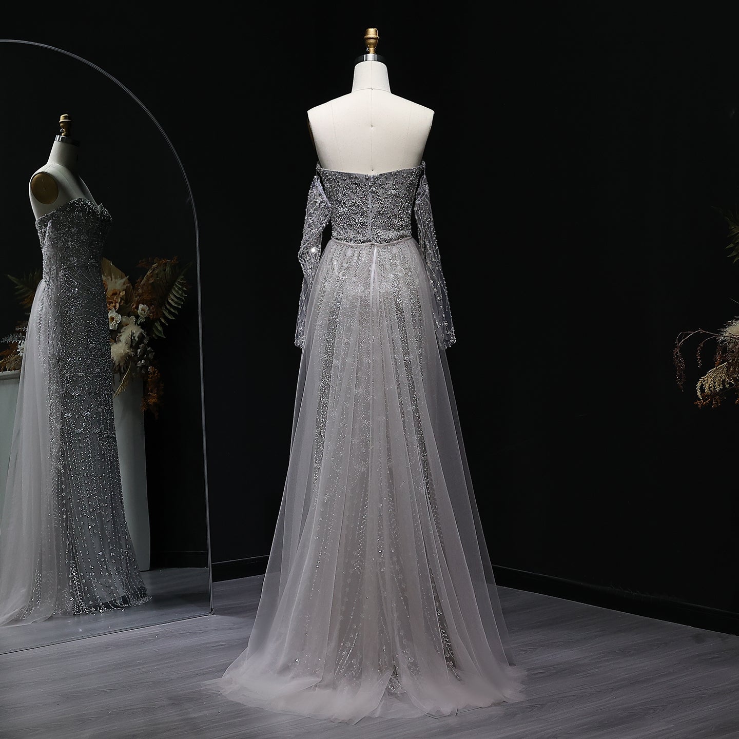 Luxury Champagne Beaded High Neck Cape Sleeve Mermaid Evening Gown SS557 Sheer Fairy