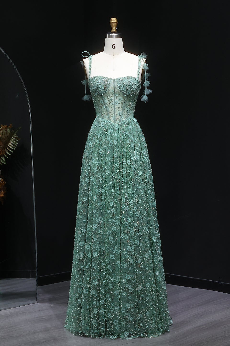 Gorgeous Floral Sequined Sweetheart Neckline A-Line Evening Dress SS701